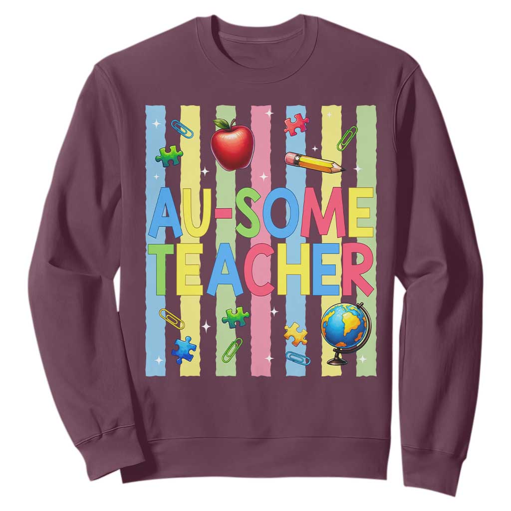 Special Ed Teacher Autism Acceptance Sweatshirt Au Some Teacher TS12 Maroon Print Your Wear