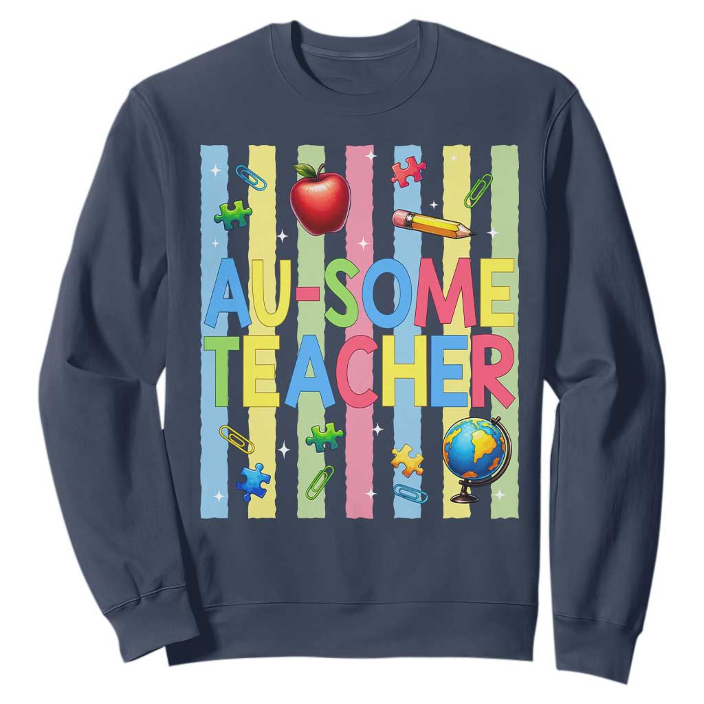 Special Ed Teacher Autism Acceptance Sweatshirt Au Some Teacher TS12 Navy Print Your Wear
