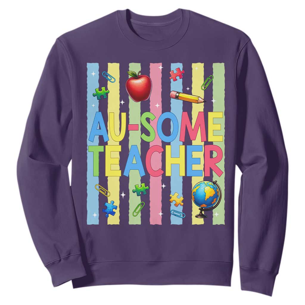 Special Ed Teacher Autism Acceptance Sweatshirt Au Some Teacher TS12 Purple Print Your Wear