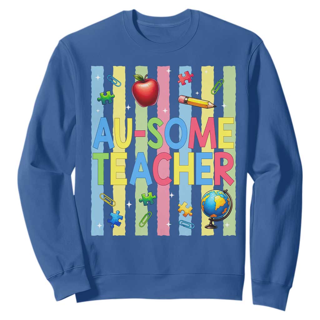Special Ed Teacher Autism Acceptance Sweatshirt Au Some Teacher TS12 Royal Blue Print Your Wear