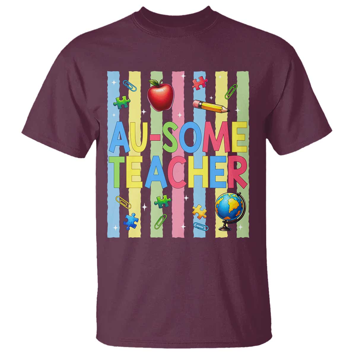 Special Ed Teacher Autism Acceptance T Shirt Au Some Teacher TS12 Maroon Print Your Wear