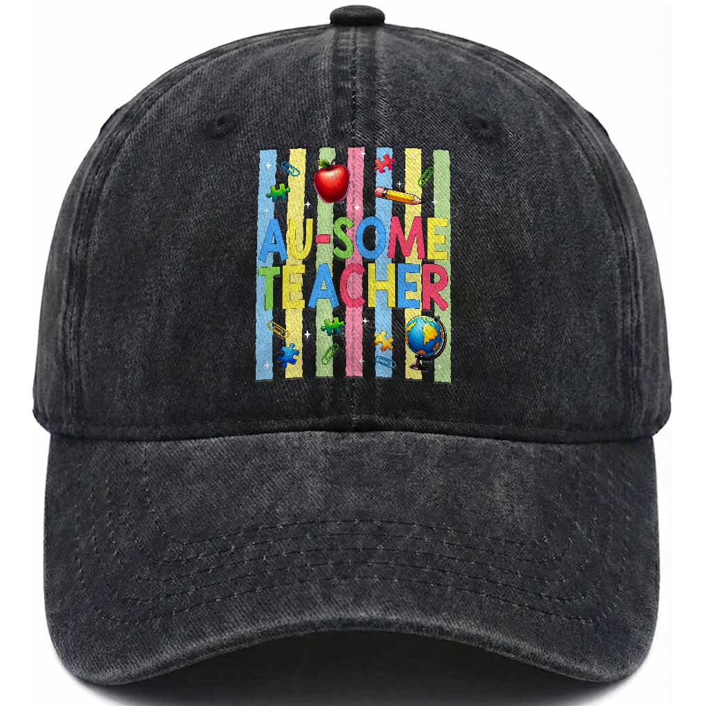 Special Ed Teacher Autism Acceptance Washed Cotton Baseball Cap Au Some Teacher TS12 Print Your Wear