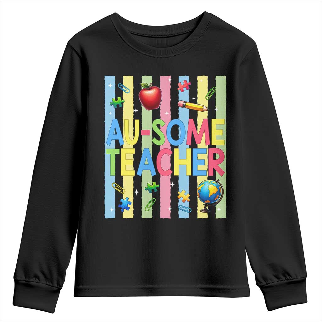Special Ed Teacher Autism Acceptance Youth Sweatshirt Au Some Teacher TS12 Black Print Your Wear