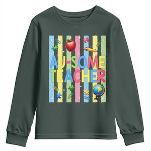 Special Ed Teacher Autism Acceptance Youth Sweatshirt Au Some Teacher TS12 Dark Forest Green Print Your Wear
