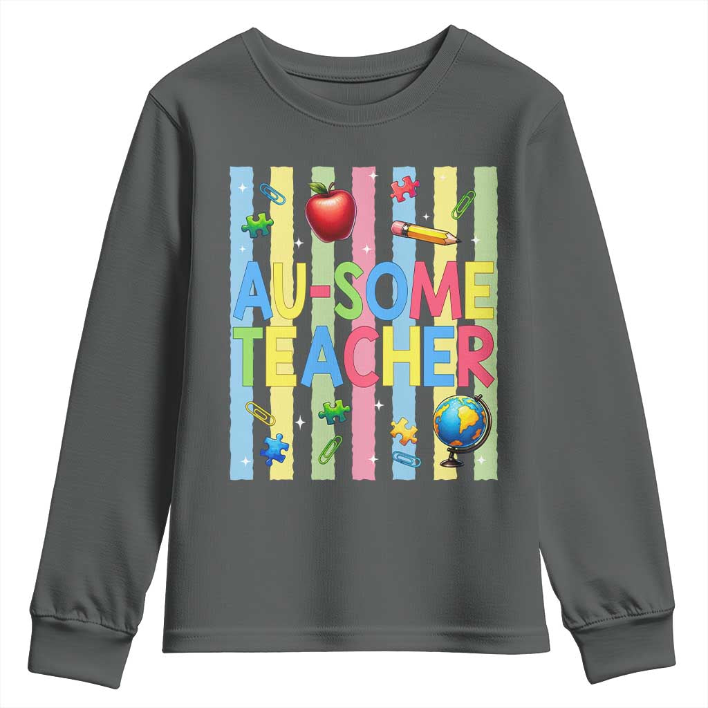 Special Ed Teacher Autism Acceptance Youth Sweatshirt Au Some Teacher TS12 Dark Heather Print Your Wear