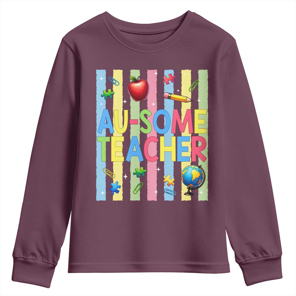 Special Ed Teacher Autism Acceptance Youth Sweatshirt Au Some Teacher TS12 Maroon Print Your Wear