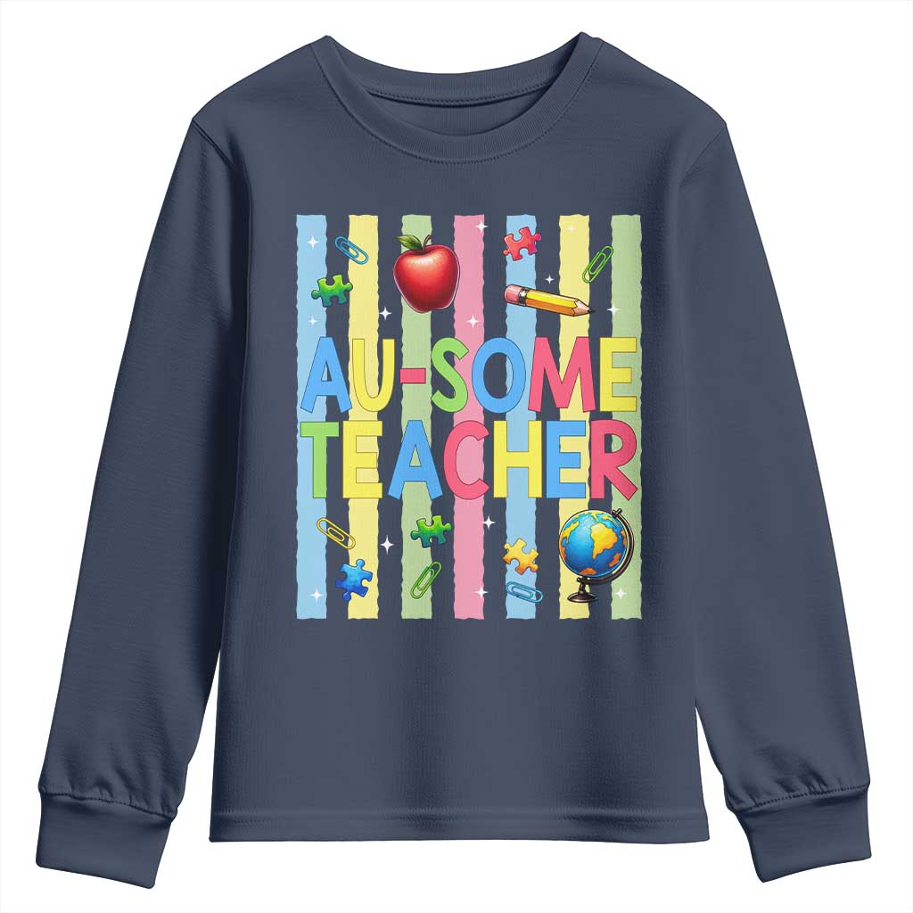 Special Ed Teacher Autism Acceptance Youth Sweatshirt Au Some Teacher TS12 Navy Print Your Wear