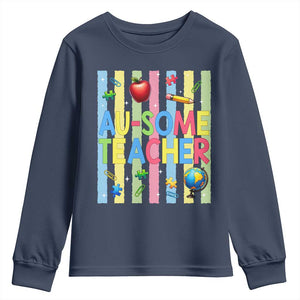 Special Ed Teacher Autism Acceptance Youth Sweatshirt Au Some Teacher TS12 Navy Print Your Wear