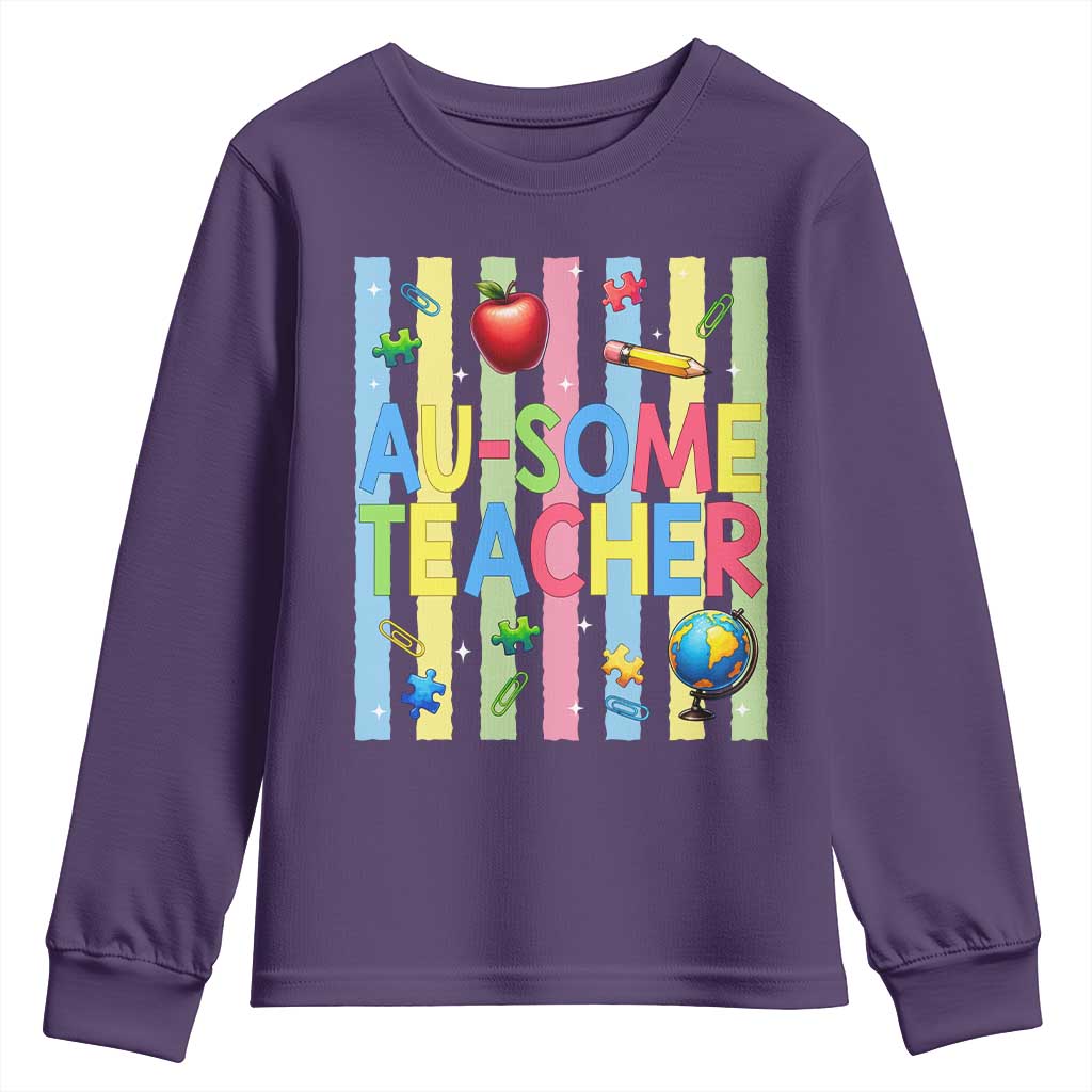 Special Ed Teacher Autism Acceptance Youth Sweatshirt Au Some Teacher TS12 Purple Print Your Wear