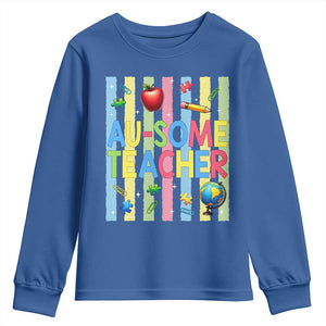 Special Ed Teacher Autism Acceptance Youth Sweatshirt Au Some Teacher TS12 Royal Blue Print Your Wear