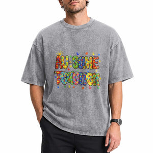 Autism Acceptance Special Education Teacher Washed Cotton T-Shirt Au Some Teacher