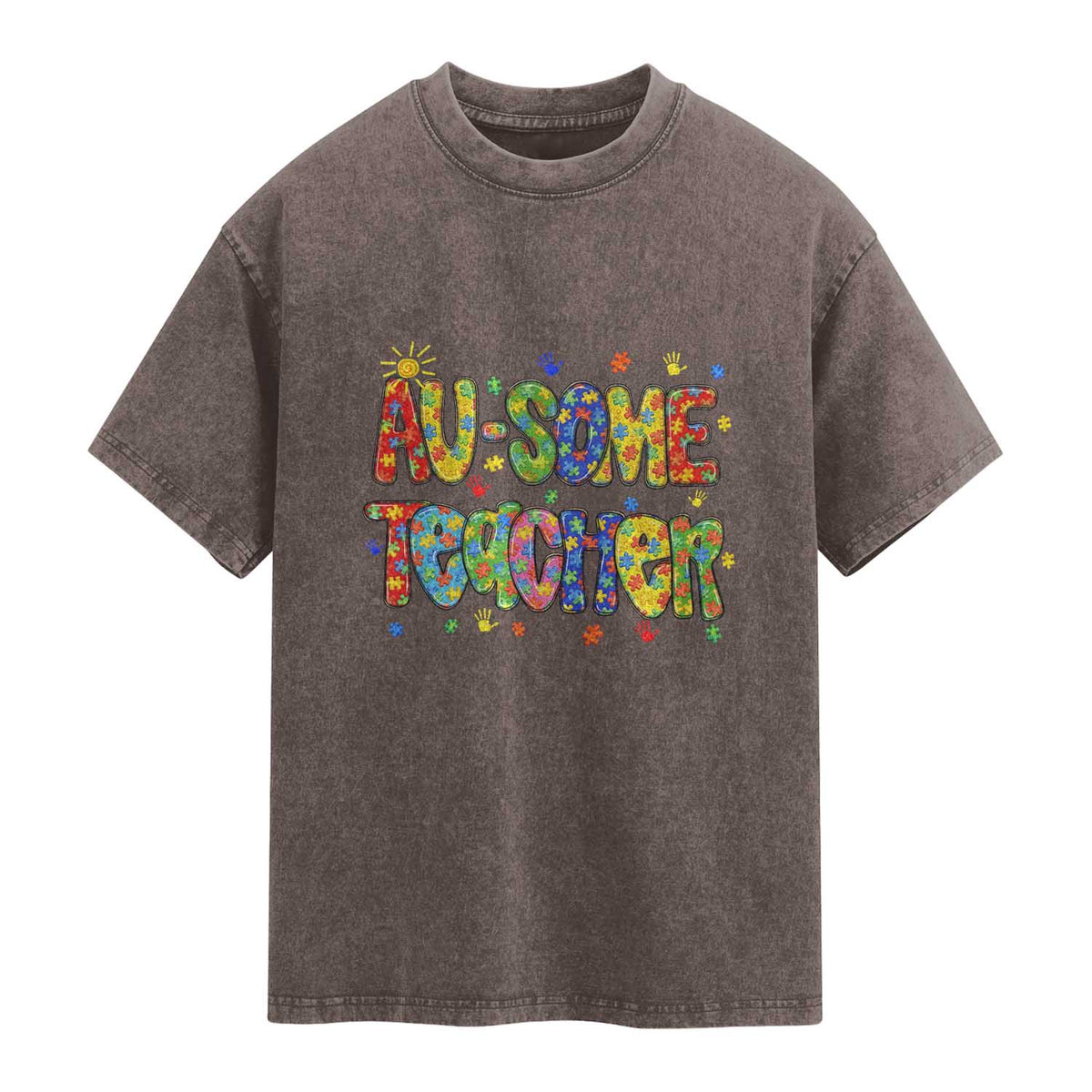 Autism Acceptance Special Education Teacher Washed Cotton T-Shirt Au Some Teacher