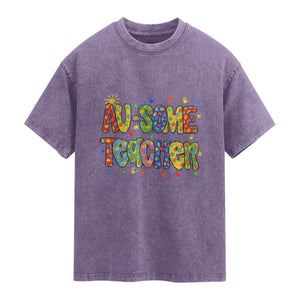 Autism Acceptance Special Education Teacher Washed Cotton T-Shirt Au Some Teacher