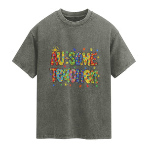 Autism Acceptance Special Education Teacher Washed Cotton T-Shirt Au Some Teacher