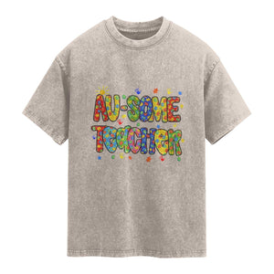 Autism Acceptance Special Education Teacher Washed Cotton T-Shirt Au Some Teacher