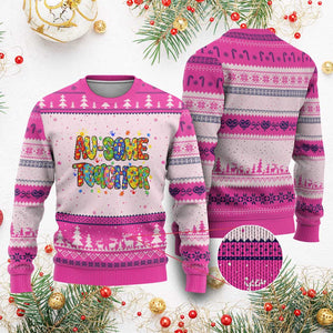 Autism Acceptance Special Education Teacher Ugly Christmas Sweater Au Some Teacher TS12 Hot Pink Print Your Wear