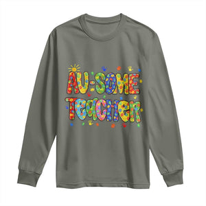 Autism Acceptance Special Education Teacher Long Sleeve Shirt Au Some Teacher TS12 Military Green Print Your Wear