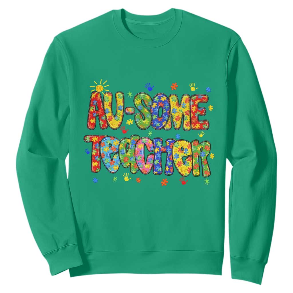Autism Acceptance Special Education Teacher Sweatshirt Au Some Teacher TS12 Irish Green Print Your Wear