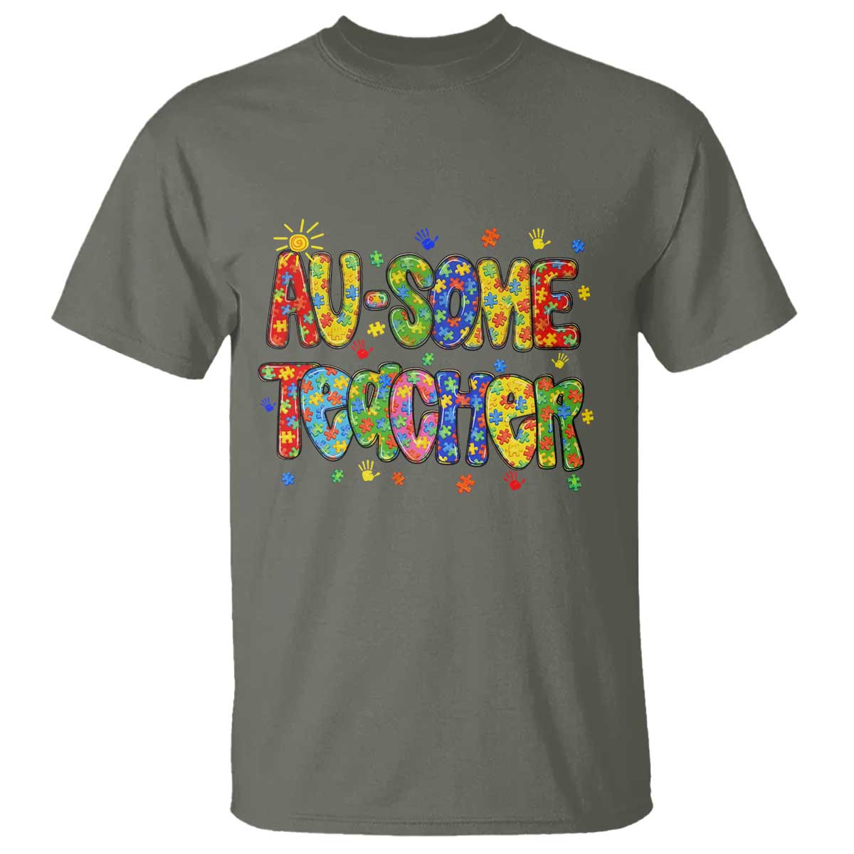 Autism Acceptance Special Education Teacher T Shirt Au Some Teacher TS12 Military Green Print Your Wear