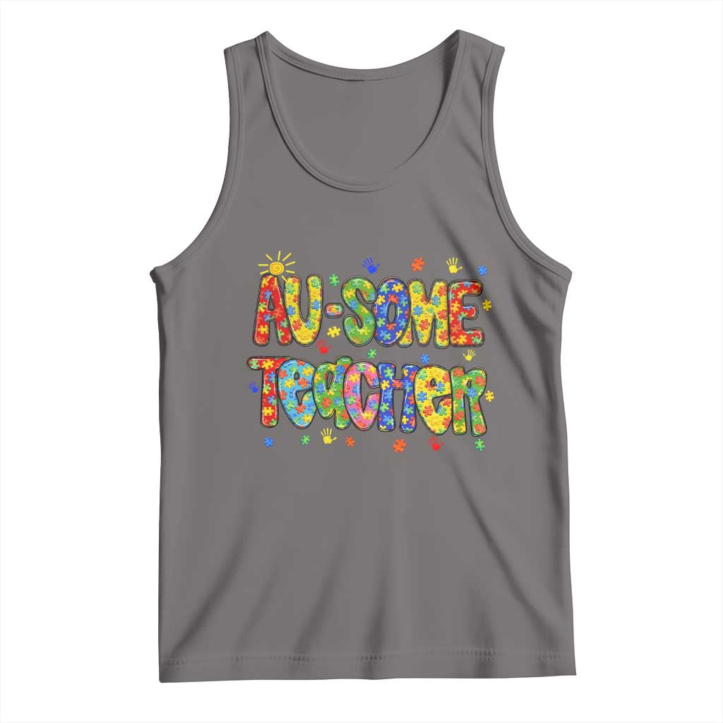 Autism Acceptance Special Education Teacher Tank Top Au Some Teacher TS12 Deep Heather Print Your Wear