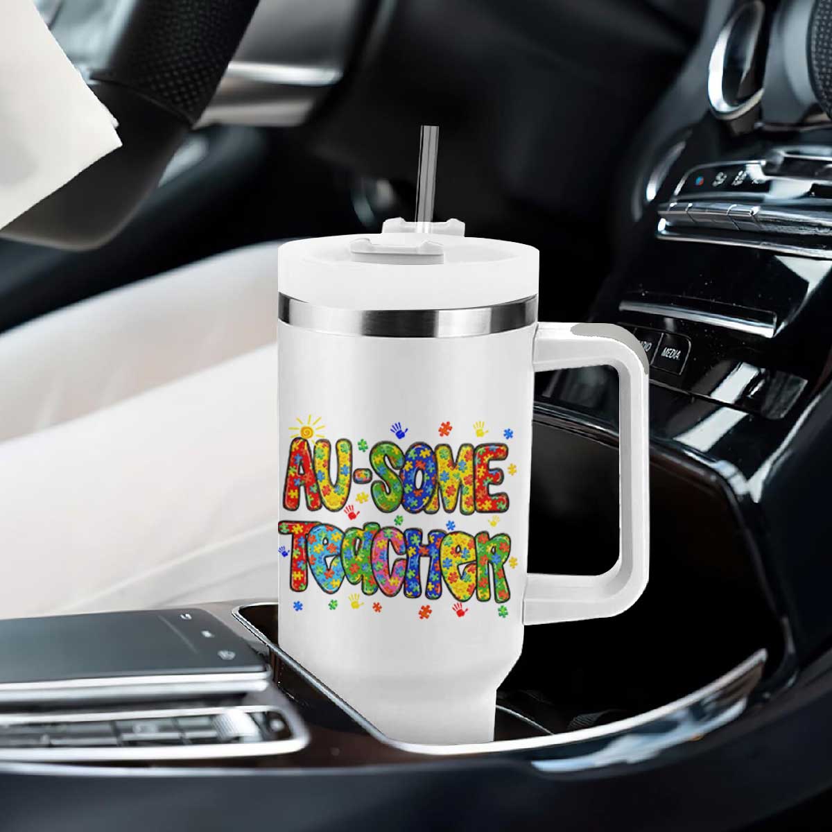 Autism Acceptance Special Education Teacher Tumbler With Handle Au Some Teacher TS12 Print Your Wear
