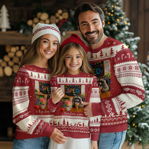 Funny SPED Raccoon Teacher Ugly Christmas Sweater I Live Here Now TS12 Red Beige Print Your Wear