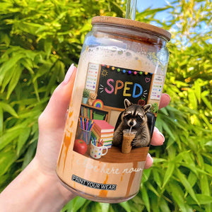 Funny SPED Raccoon Teacher Glass Can I Live Here Now TS12 Black Print Your Wear