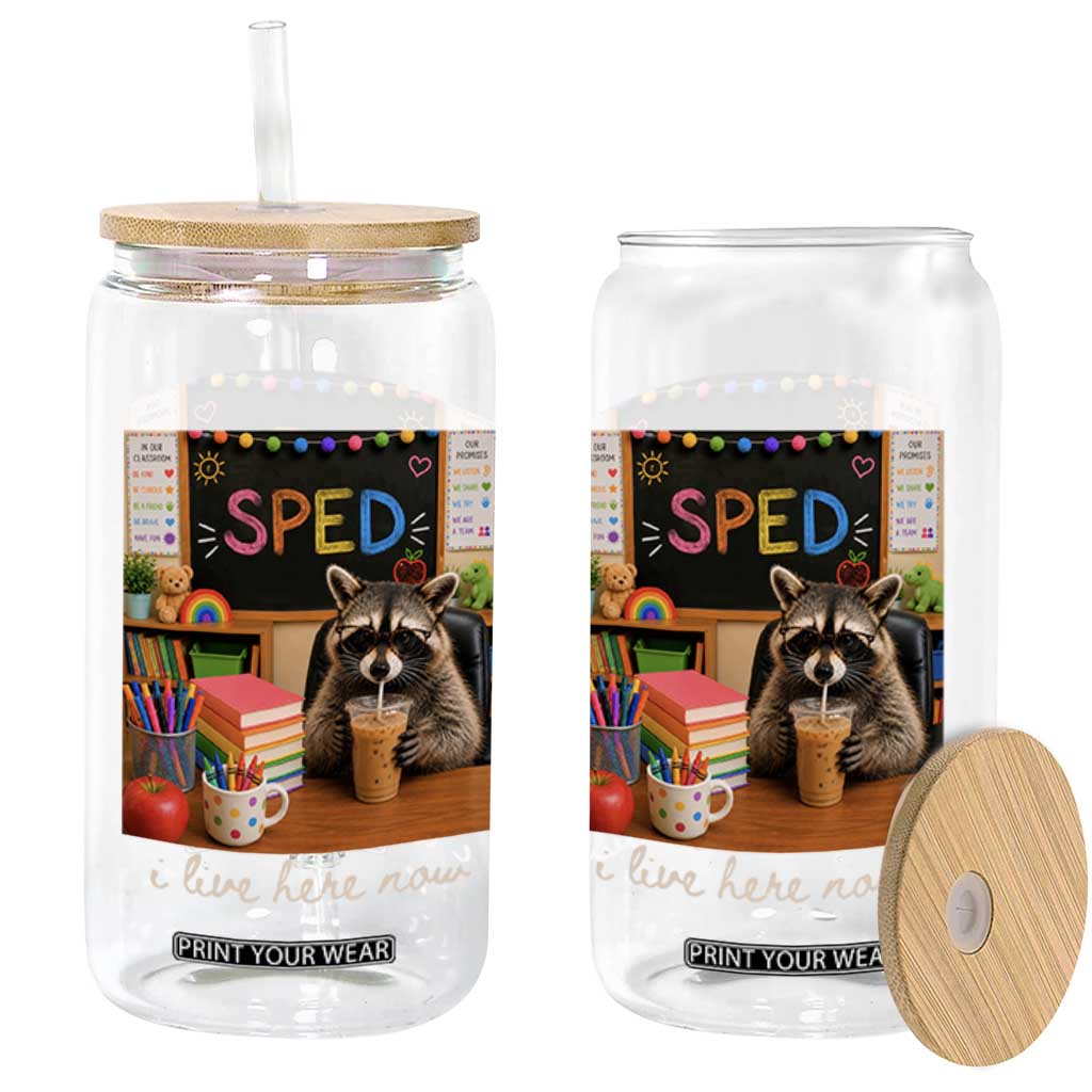 Funny SPED Raccoon Teacher Glass Can I Live Here Now TS12 Print Your Wear