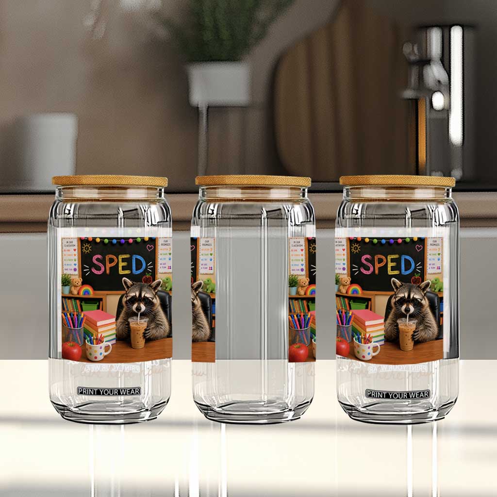 Funny SPED Raccoon Teacher Glass Can I Live Here Now TS12 Print Your Wear