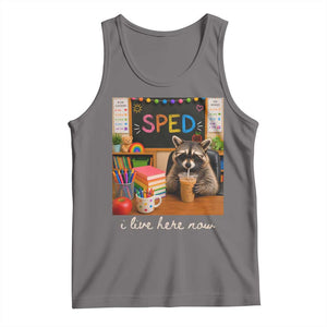 Funny SPED Raccoon Teacher Tank Top I Live Here Now TS12 Deep Heather Print Your Wear