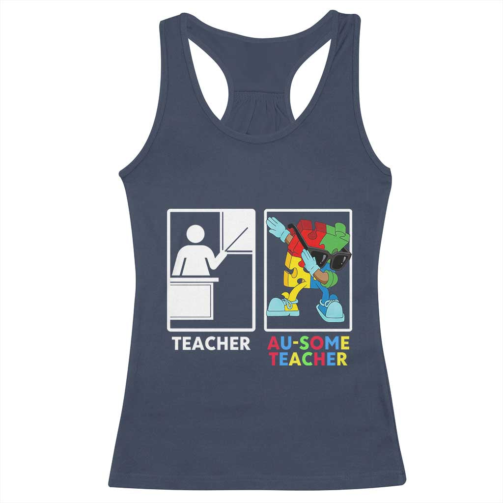 Funny Au Some Teacher Racerback Tank Top Autism Acceptance Special Education Gift TS12 Navy Print Your Wear