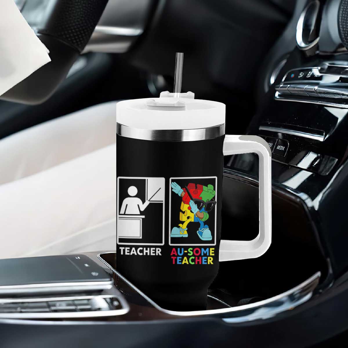 Funny Au Some Teacher Tumbler With Handle Autism Acceptance Special Education Gift TS12 Print Your Wear