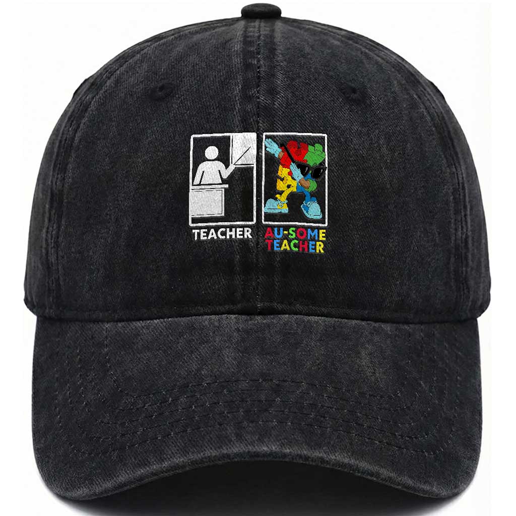 Funny Au Some Teacher Washed Cotton Baseball Cap Autism Acceptance Special Education Gift TS12 Print Your Wear