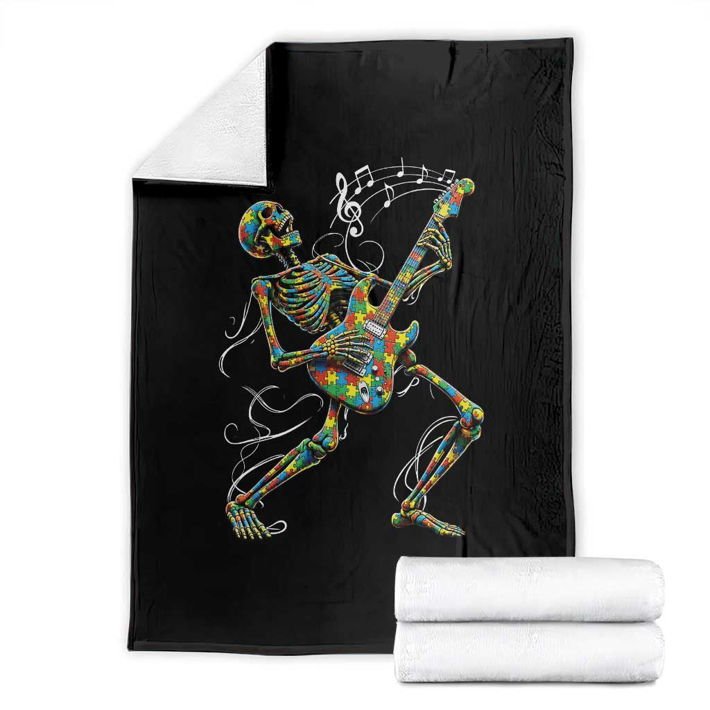 Autism Acceptance Rock Guitar Skeleton Throw Blanket Music Lover TS12 Black Print Your Wear