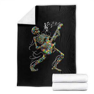 Autism Acceptance Rock Guitar Skeleton Throw Blanket Music Lover TS12 Black Print Your Wear