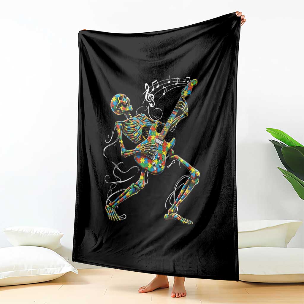 Autism Acceptance Rock Guitar Skeleton Throw Blanket Music Lover TS12 Print Your Wear