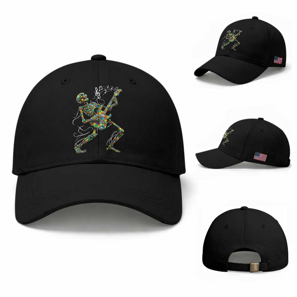 Autism Acceptance Rock Guitar Skeleton Baseball Cap Music Lover TS12 Baseball Cap Universal Fit Black Print Your Wear