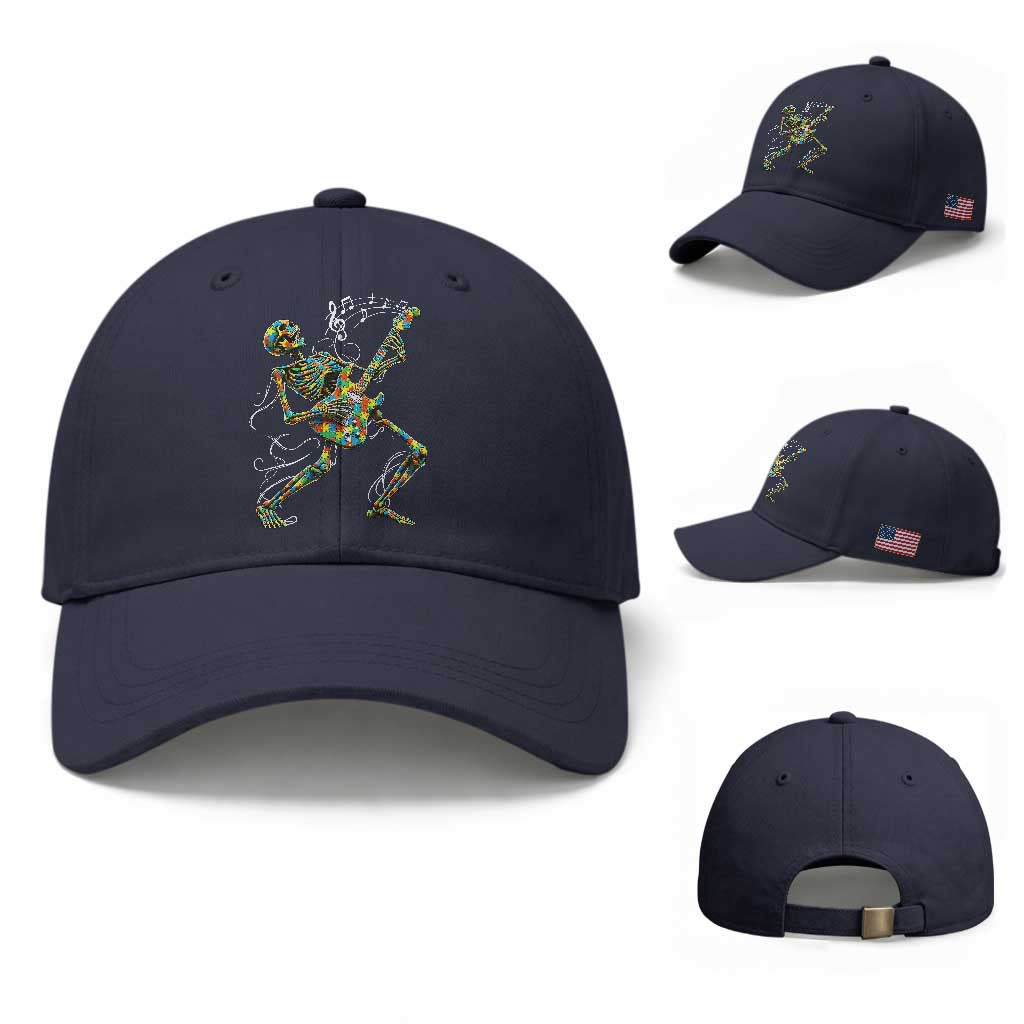Autism Acceptance Rock Guitar Skeleton Baseball Cap Music Lover TS12 Baseball Cap Universal Fit Navy Print Your Wear