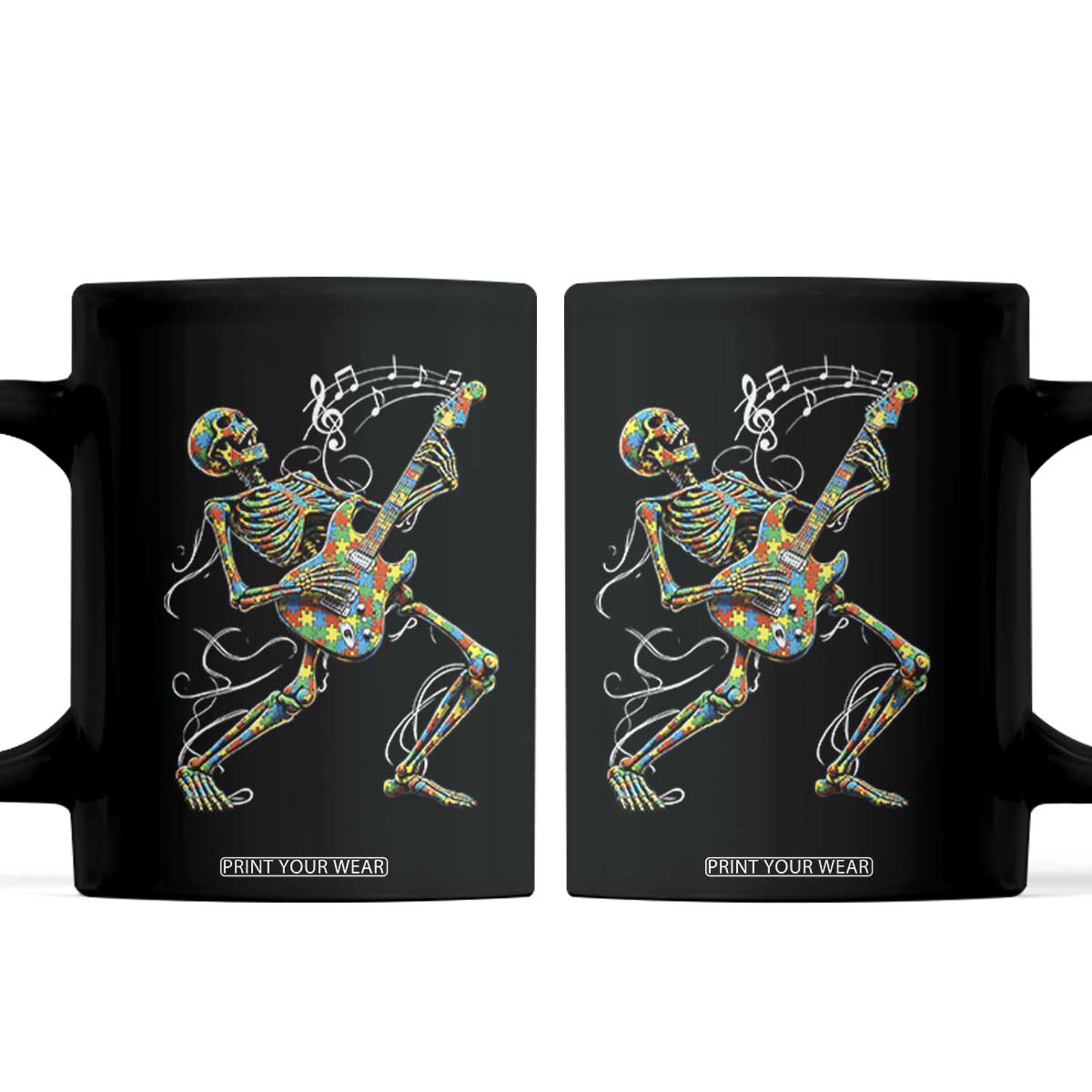 Autism Acceptance Rock Guitar Skeleton Coffee Mug Music Lover TS12 Black Print Your Wear
