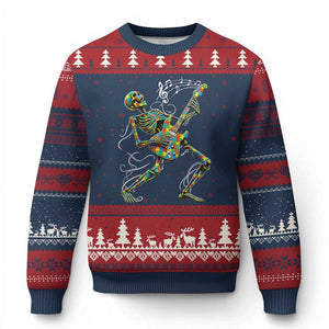 Autism Acceptance Rock Guitar Skeleton Ugly Christmas Sweater Music Lover TS12 Navy Red Print Your Wear