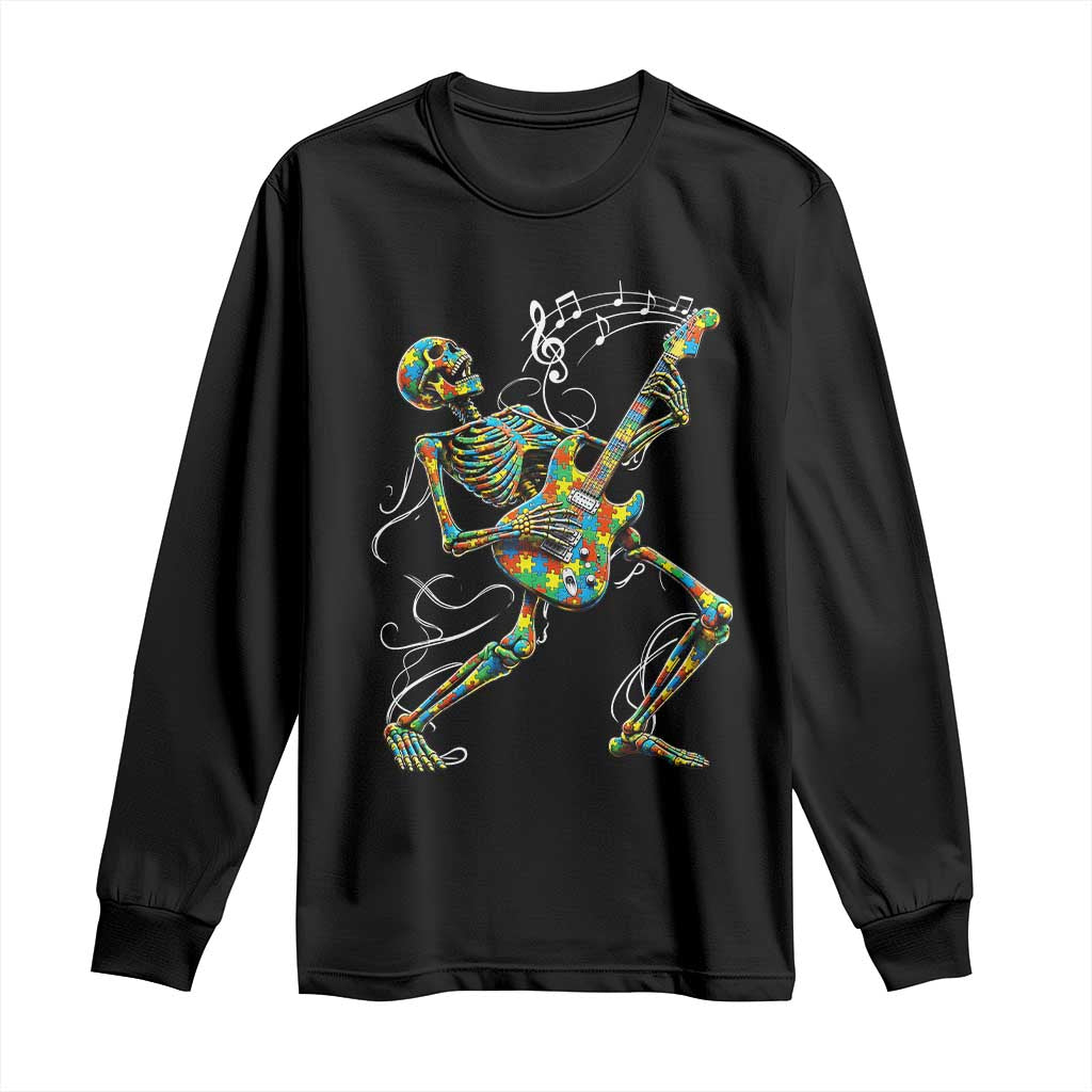 Autism Acceptance Rock Guitar Skeleton Long Sleeve Shirt Music Lover TS12 Black Print Your Wear