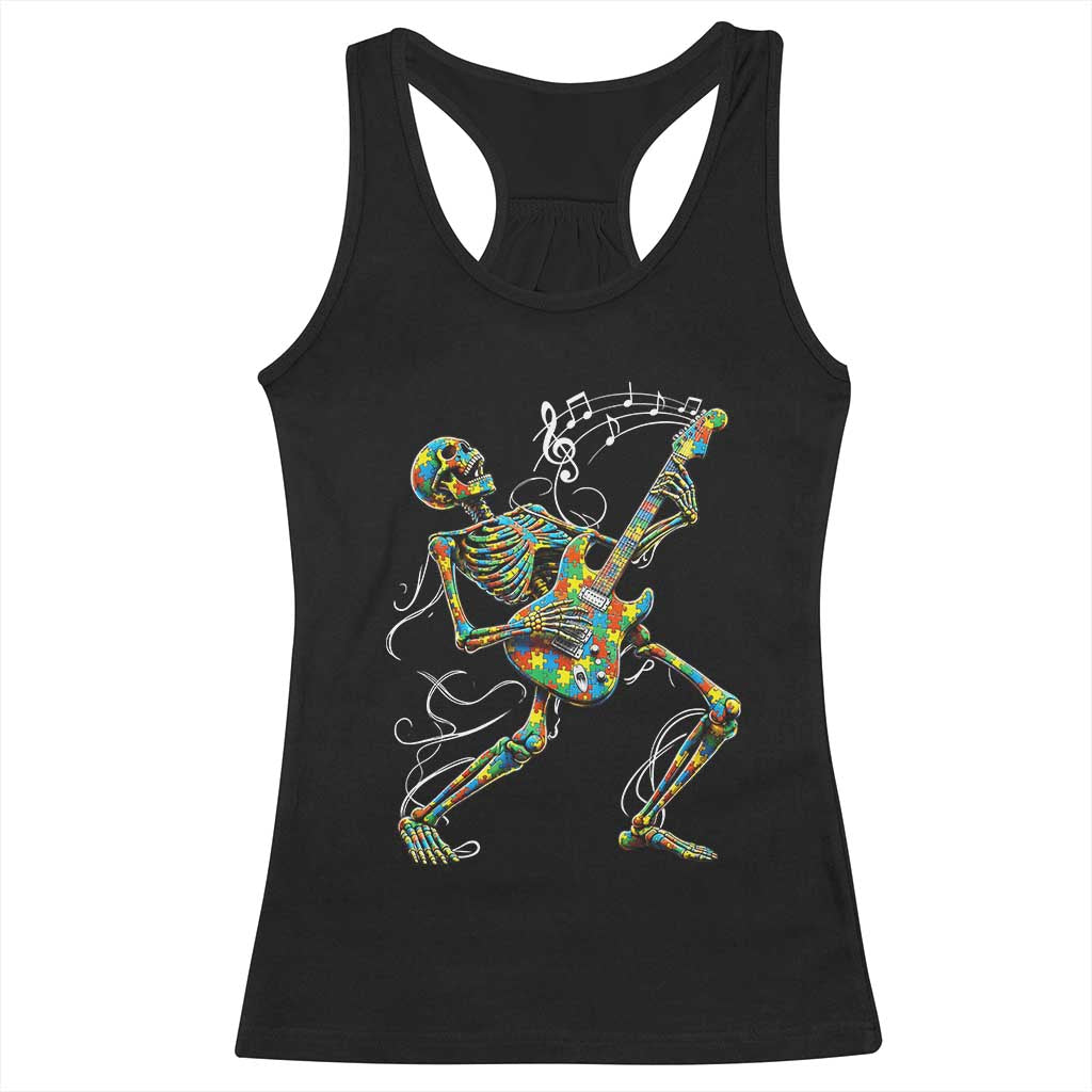 Autism Acceptance Rock Guitar Skeleton Racerback Tank Top Music Lover TS12 Black Print Your Wear
