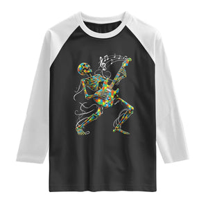 Autism Acceptance Rock Guitar Skeleton Raglan Shirt Music Lover TS12 Black White Print Your Wear