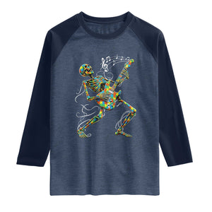 Autism Acceptance Rock Guitar Skeleton Raglan Shirt Music Lover TS12 Heather Denim Navy Print Your Wear