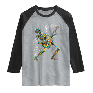 Autism Acceptance Rock Guitar Skeleton Raglan Shirt Music Lover TS12 Heather Gray Black Print Your Wear