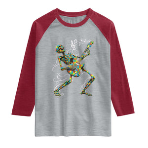 Autism Acceptance Rock Guitar Skeleton Raglan Shirt Music Lover TS12 Heather Gray Heather Red Print Your Wear