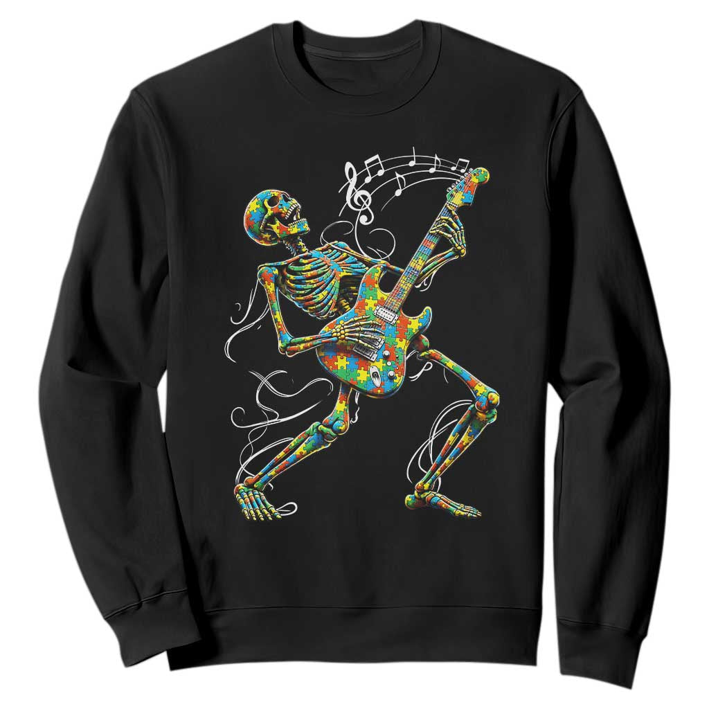 Autism Acceptance Rock Guitar Skeleton Sweatshirt Music Lover TS12 Black Print Your Wear