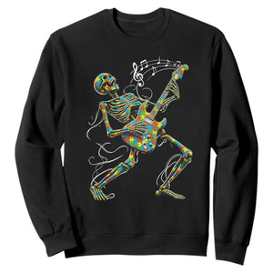 Autism Acceptance Rock Guitar Skeleton Sweatshirt Music Lover TS12 Black Print Your Wear