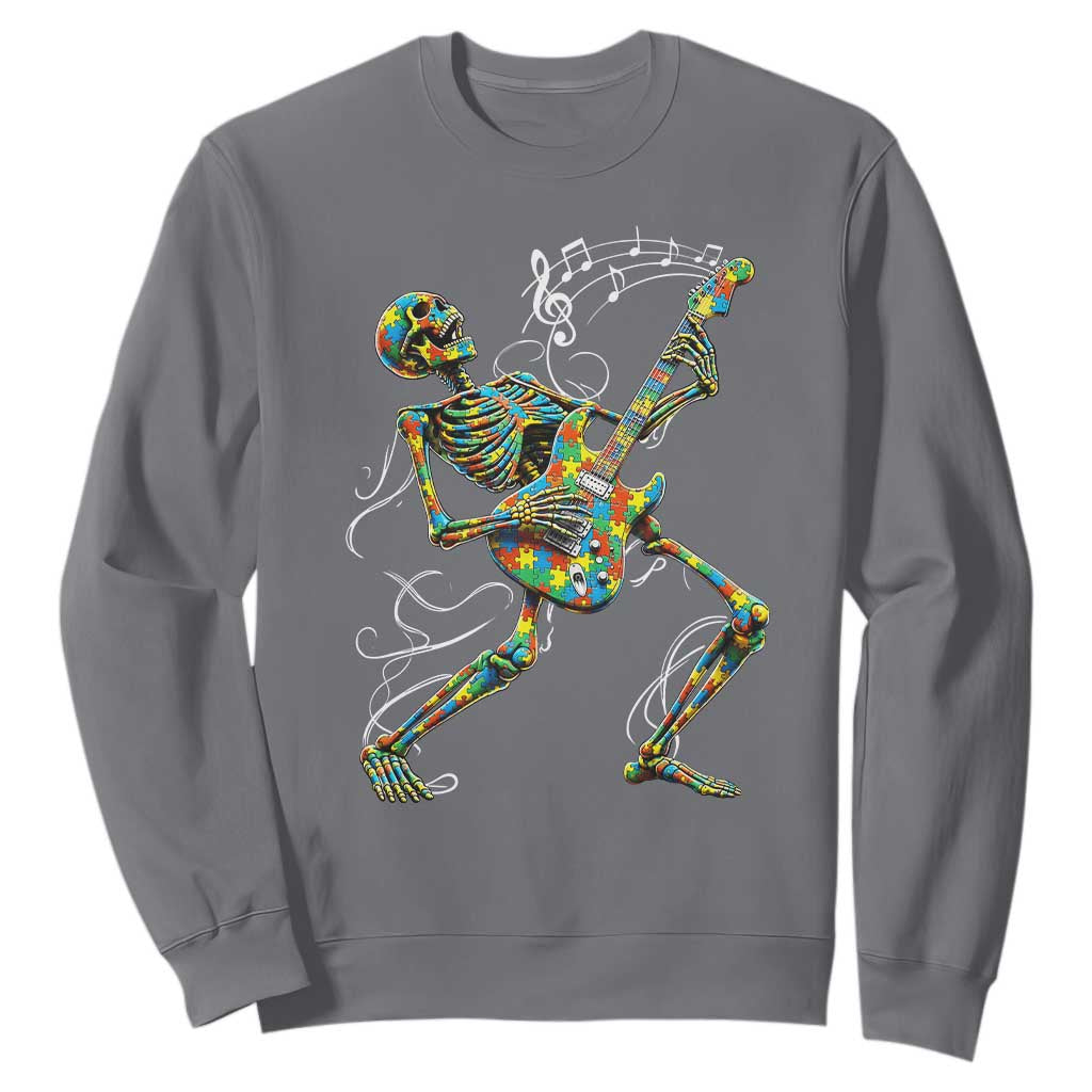 Autism Acceptance Rock Guitar Skeleton Sweatshirt Music Lover TS12 Charcoal Print Your Wear