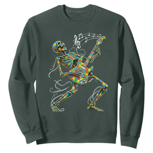 Autism Acceptance Rock Guitar Skeleton Sweatshirt Music Lover TS12 Dark Forest Green Print Your Wear
